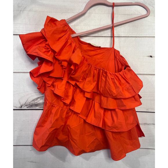 Ulla Johnson Size 4 Ruffled One Shoulder Top Orange Classy Chic - Picture 1 of 7
